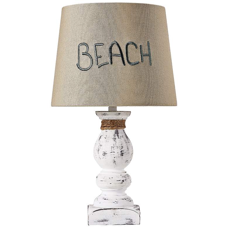 Image 1 Beach 12 inch High Distressed White Pedestal Accent Table Lamp