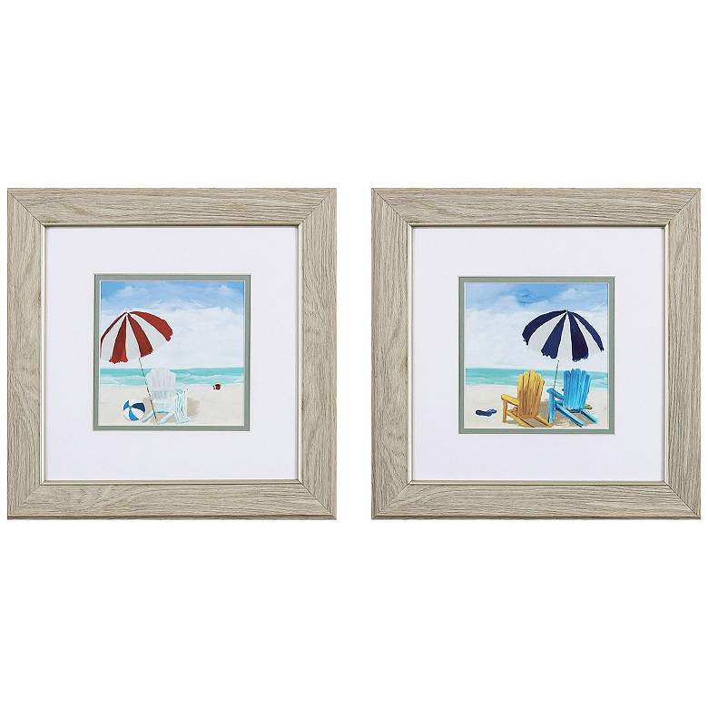Image 1 Beach Chair Umbrella 13"W x 13"H Framed Art Set of 2
