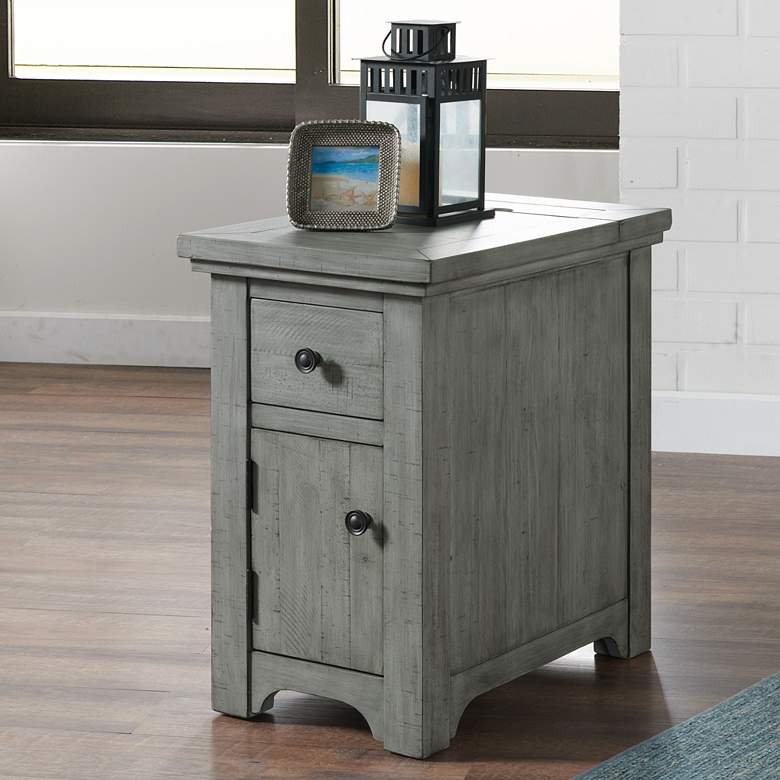 Image 1 Beach House 16 inch Wide Gray Side Table with Plugs and USB