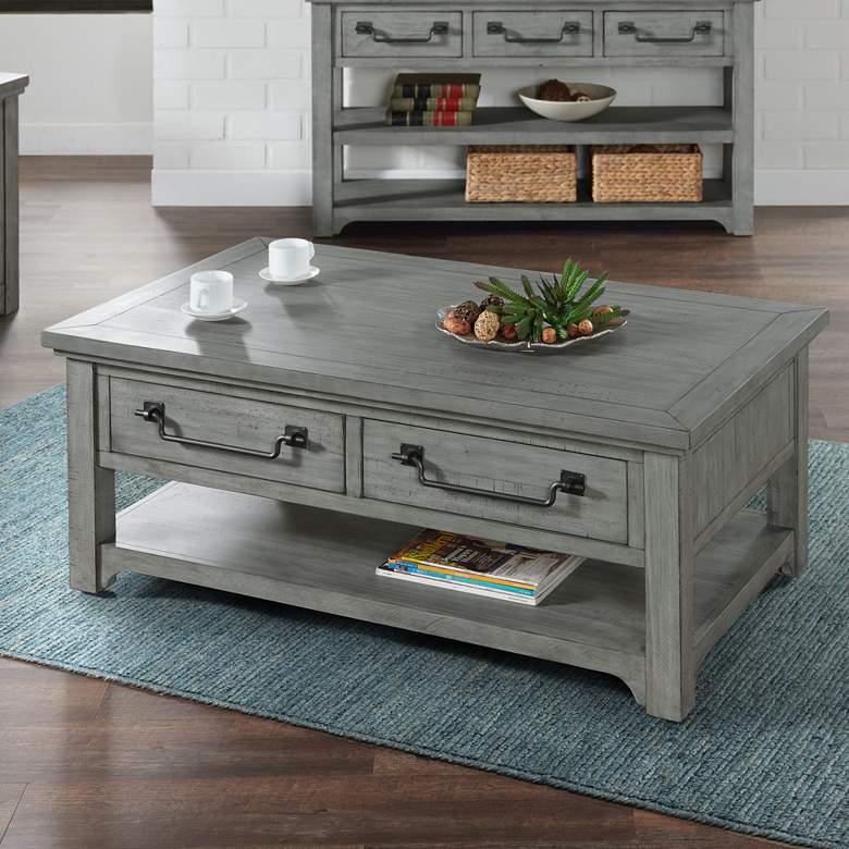 Image 1 Beach House 50" Wide Dove Gray 2-Drawer Coffee Table