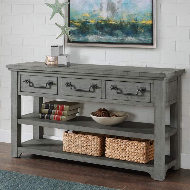 Image 1 Beach House 55 inch Wide Dove Gray Console Table