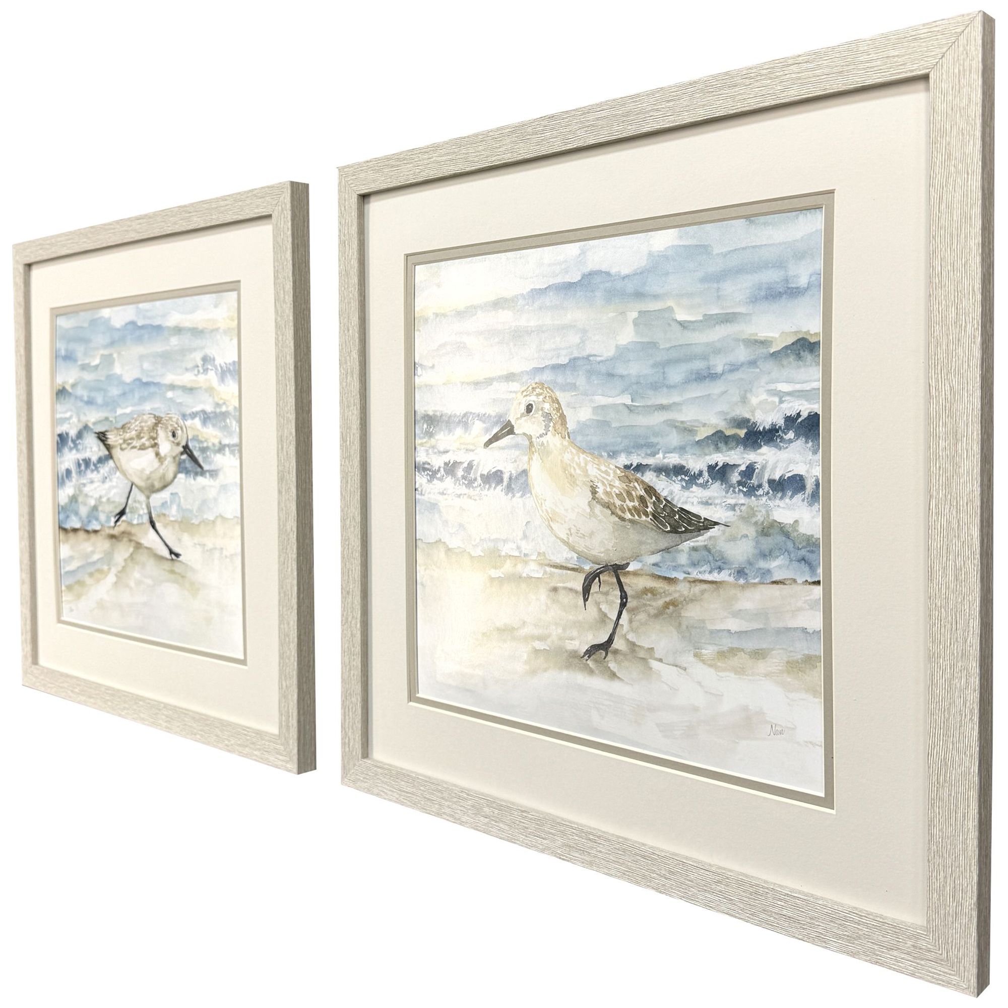 Image 2 Beach Sandpipers 17"W x 17"H Framed Art Set of 2 more views