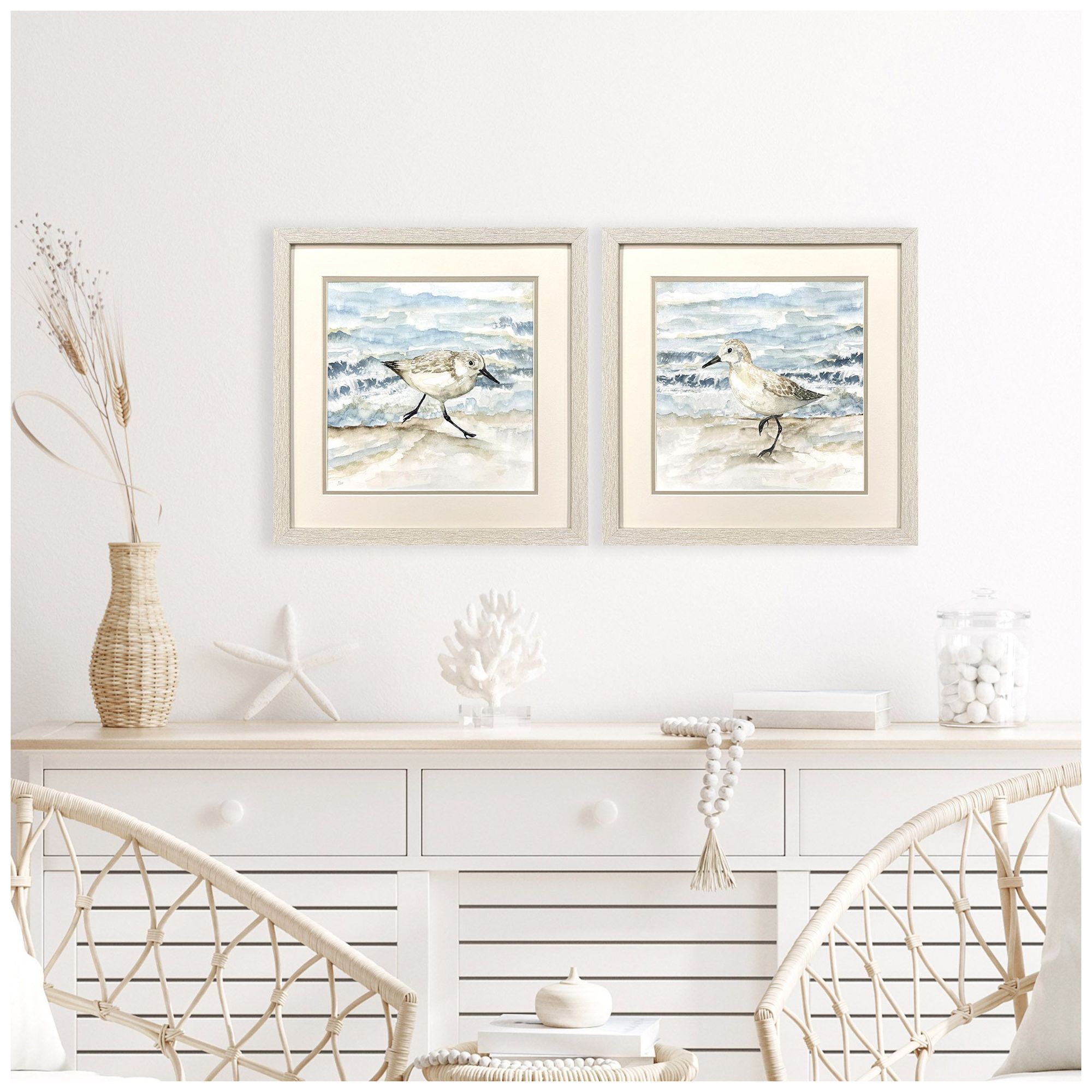 Image 4 Beach Sandpipers 17"W x 17"H Framed Art Set of 2 more views