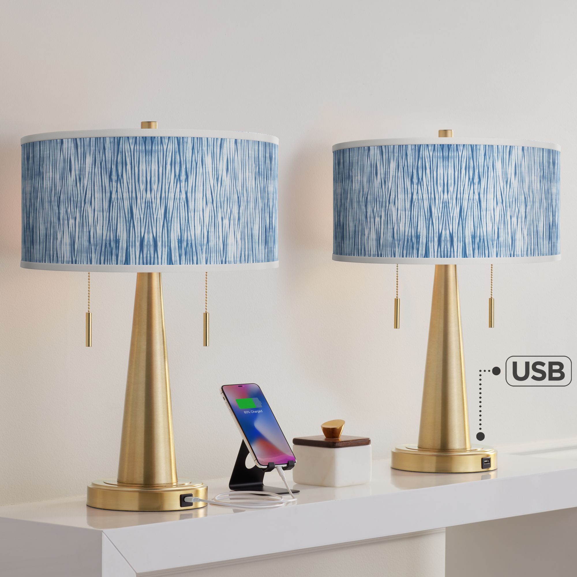 Image Beachcomb Vicki Gold USB Table Lamps Set of 2