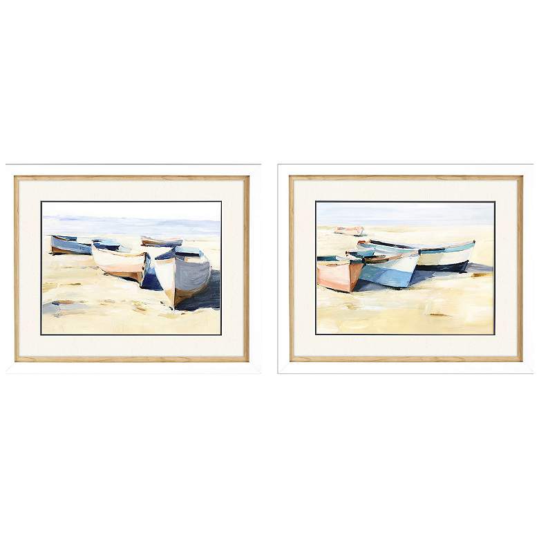 Image 1 Beached Boats 34"W x 28"H Framed Art Set of 2