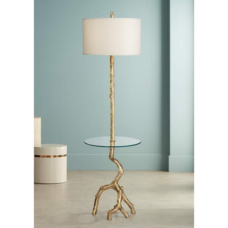 Image 1 Beachwood Gold Leaf Tree Branch Tray Table Floor Lamp