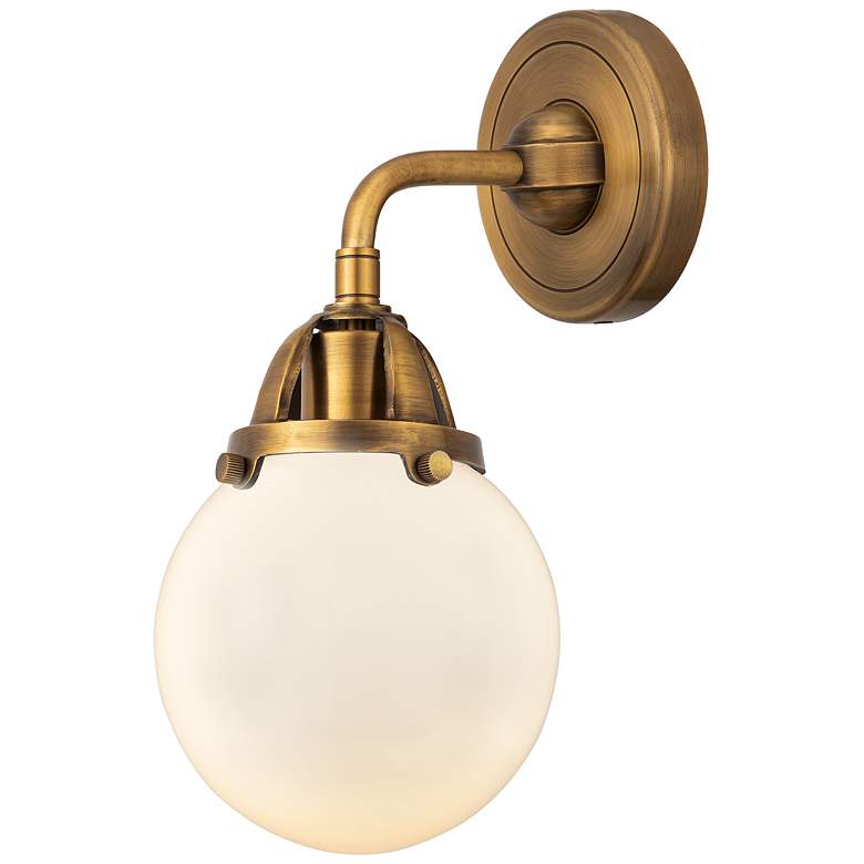 Image 1 Beacon 10 1/4"H Brushed Brass White Glass LED Wall Sconce