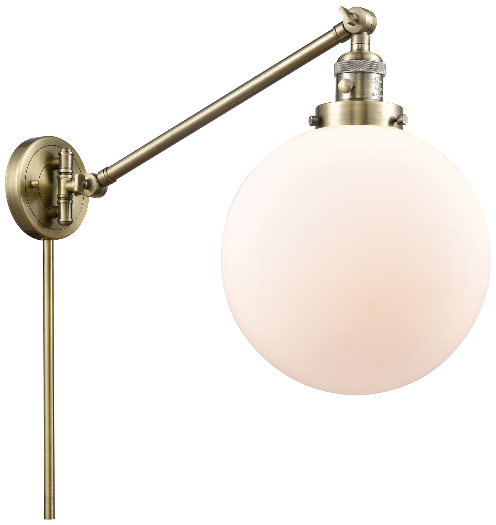 Beacon 10" Antique Brass LED Swing Arm With Matte White Shade Made to Order
