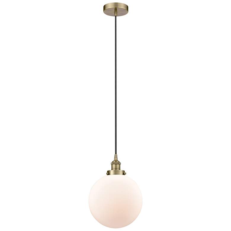 Image 1 Beacon 10" Antique Brass Mini Pendant w/ Matte White Shade