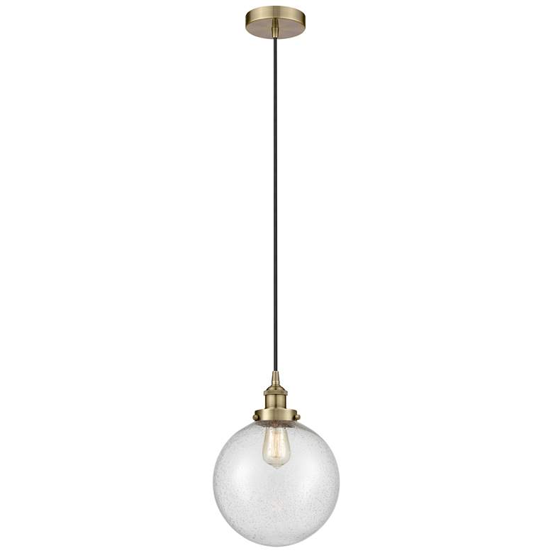Image 1 Beacon 10" Antique Brass Mini Pendant w/ Seedy Shade