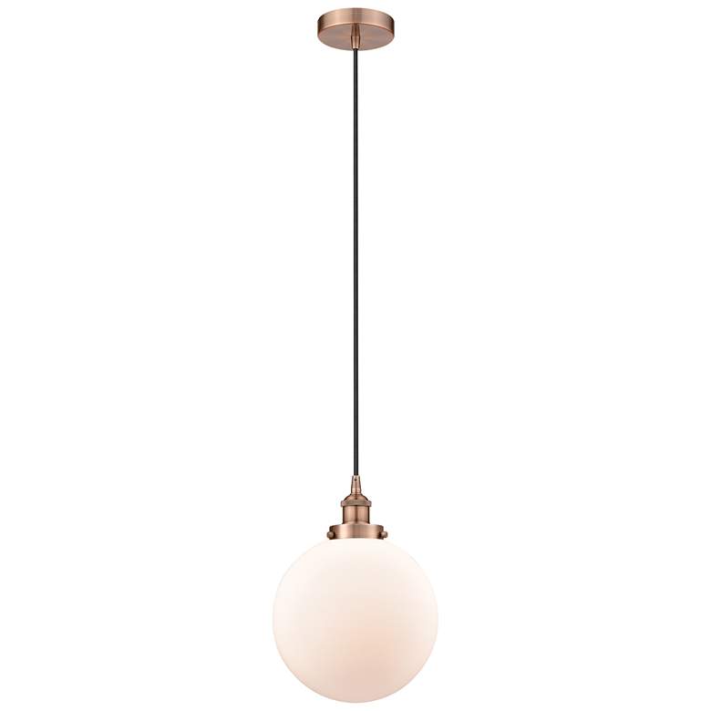 Image 1 Beacon 10" Antique Copper Mini Pendant w/ Matte White Shade