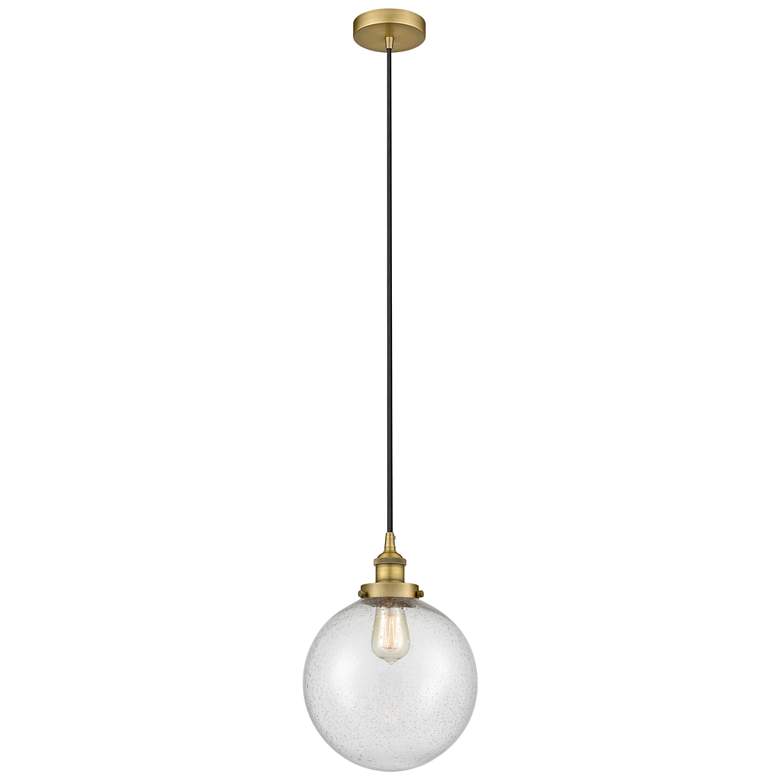 Image 1 Beacon 10" Brushed Brass Mini Pendant w/ Seedy Shade