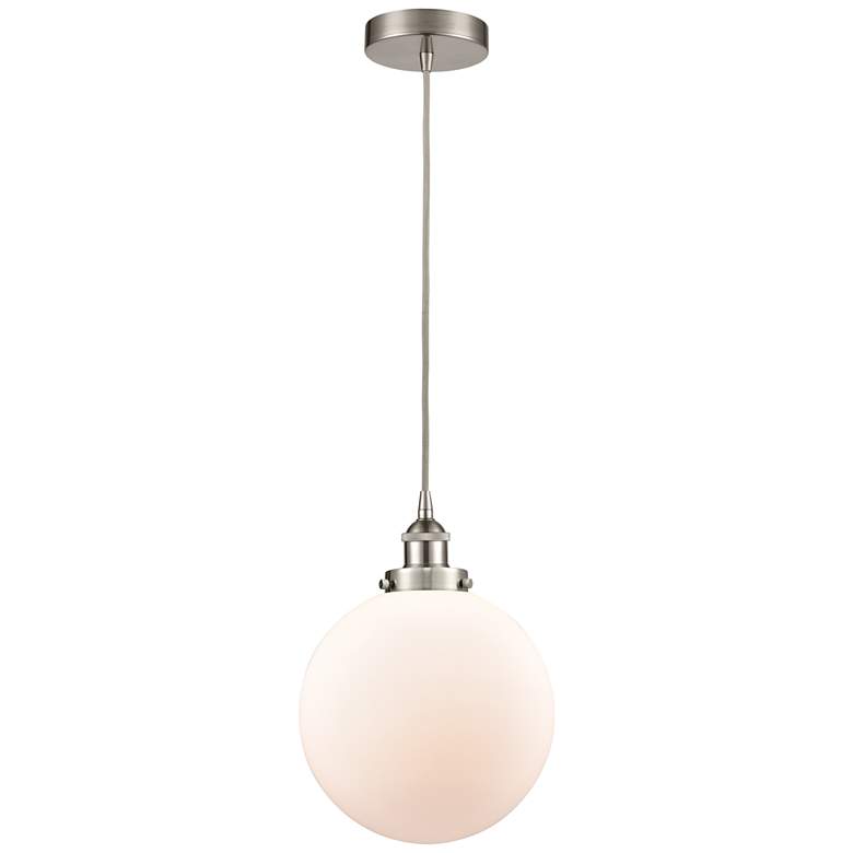 Image 1 Beacon 10" Brushed Satin Nickel Mini Pendant w/ Matte White Shade