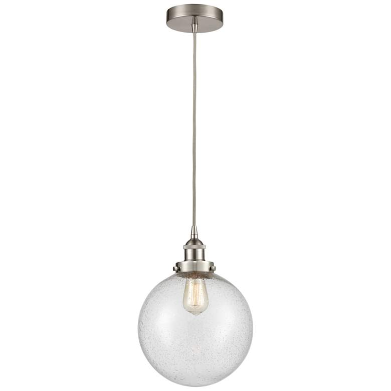 Image 1 Beacon 10" Brushed Satin Nickel Mini Pendant w/ Seedy Shade