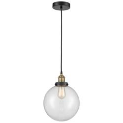 Beacon 10&quot; Wide Black Brass Corded Mini Pendant With Clear Shade