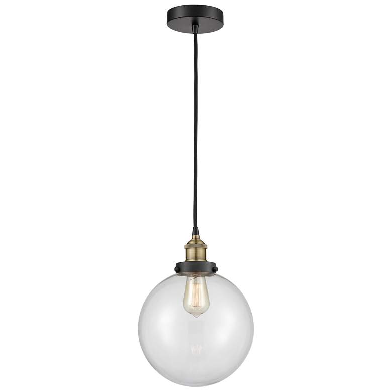 Image 1 Beacon 10 inch Wide Black Brass Corded Mini Pendant With Clear Shade