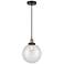 Beacon 10" Wide Black Brass Corded Mini Pendant With Clear Shade