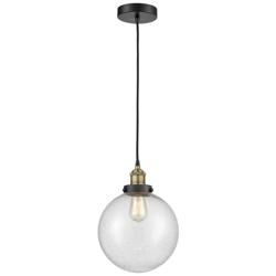 Beacon 10&quot; Wide Black Brass Corded Mini Pendant With Seedy Shade