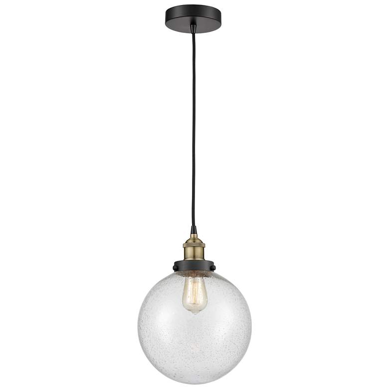 Image 1 Beacon 10" Wide Black Brass Corded Mini Pendant With Seedy Shade