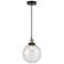 Beacon 10" Wide Black Brass Corded Mini Pendant With Seedy Shade