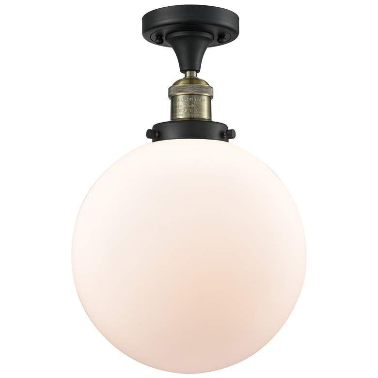Image 1 Beacon 10" Wide Black Brass Semi Flush Mount w/ Matte White Shade