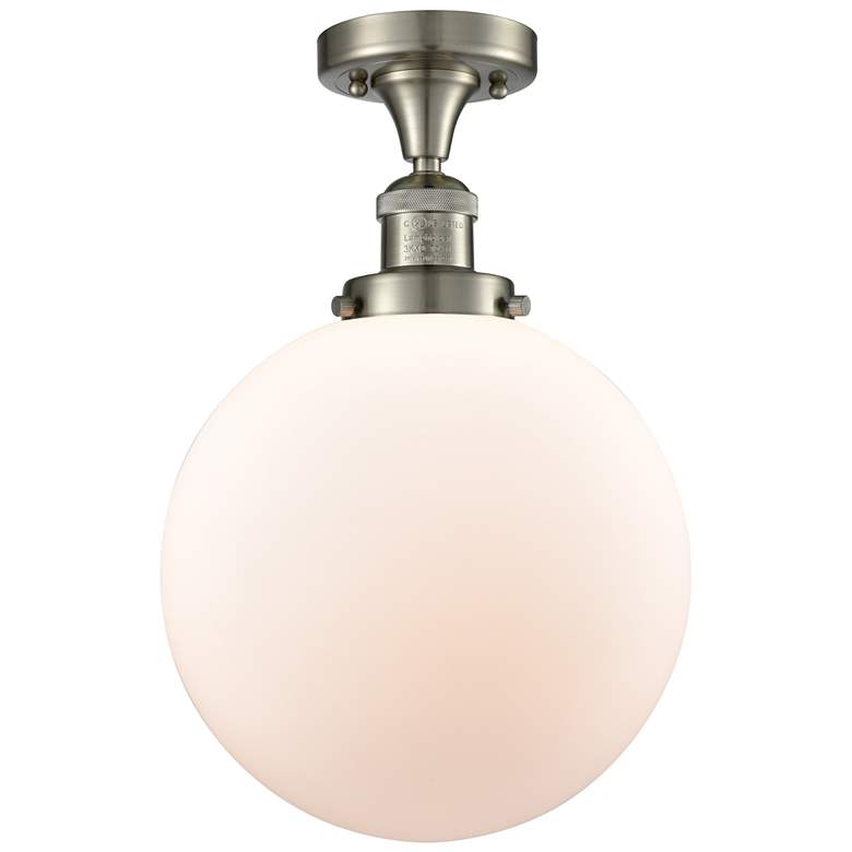 Image 1 Beacon 10" Wide Brushed Satin Nickel Semi Flush Mount w/ Matte White S
