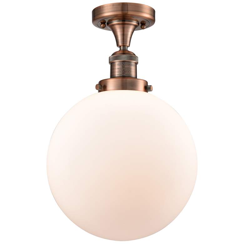 Image 1 Beacon 10" Wide Copper Semi Flush Mount w/ Matte White Shade