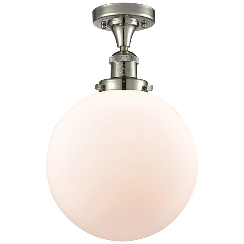 Image 1 Beacon 10" Wide Polished Nickel Semi Flush Mount w/ Matte White Shade