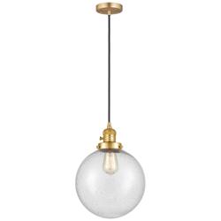 Beacon 10" Wide Satin Gold Mini Pendant with Seedy Glass