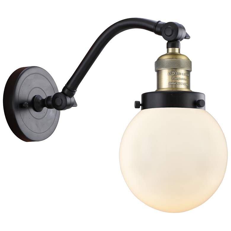Image 1 Beacon 11.5" High Black Brass Sconce w/ Matte White Shade