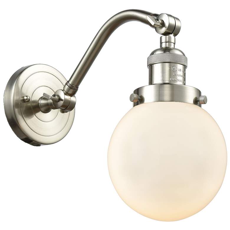 Image 1 Beacon 11.5" High Brushed Satin Nickel Sconce w/ Matte White Shade