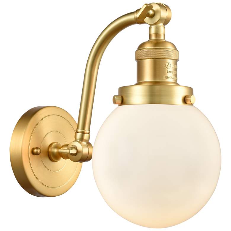Image 1 Beacon 11.5 inch High Satin Gold Sconce w/ Matte White Shade