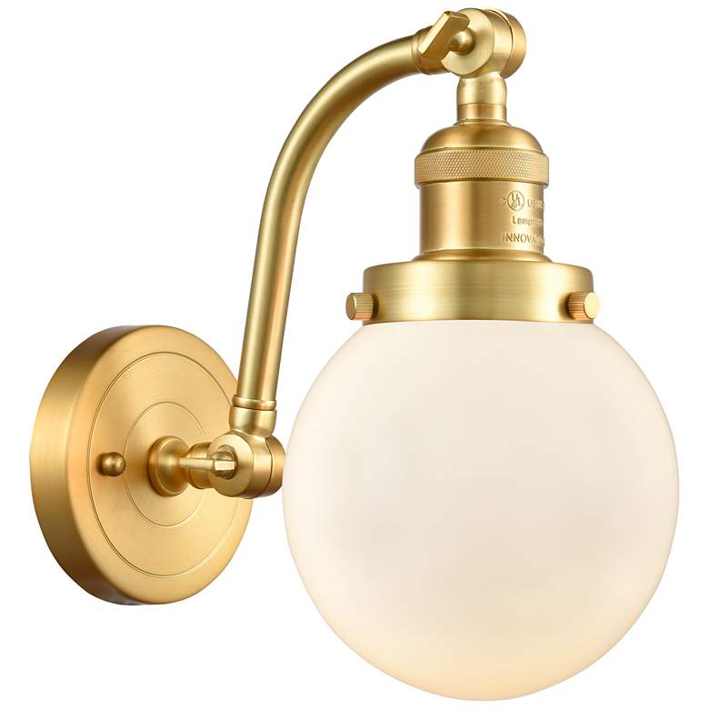 Image 1 Beacon 11.5" High Satin Gold Sconce w/ Matte White Shade