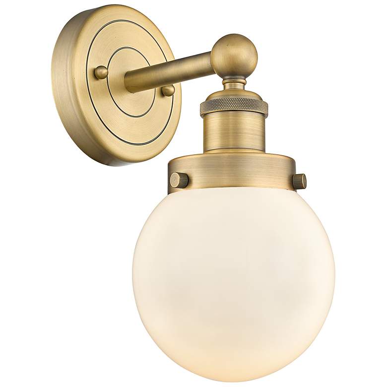 Image 1 Beacon 11 1/2" High Brushed Brass Wall Sconce w/ White Glass