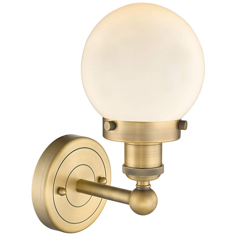 Image 2 Beacon 11 1/2" High Brushed Brass Wall Sconce w/ White Glass more views