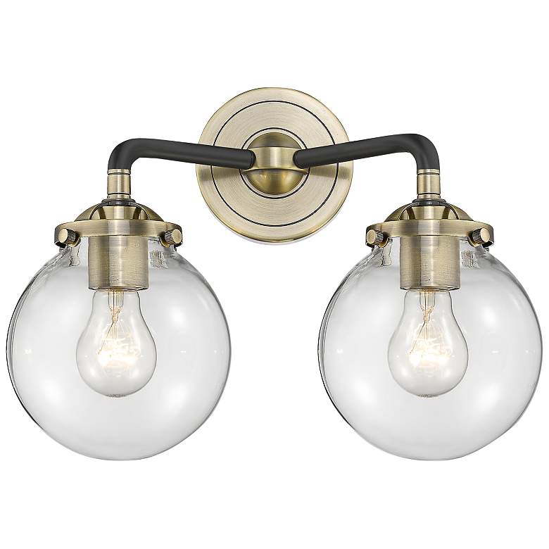 Image 1 Beacon 11 inch High Antique Brass and Black 2-Light Wall Sconce