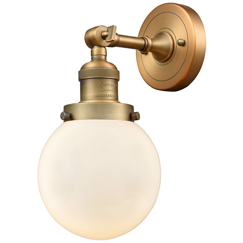Image 1 Beacon 11" High Brushed Brass Wall Sconce with White Glass