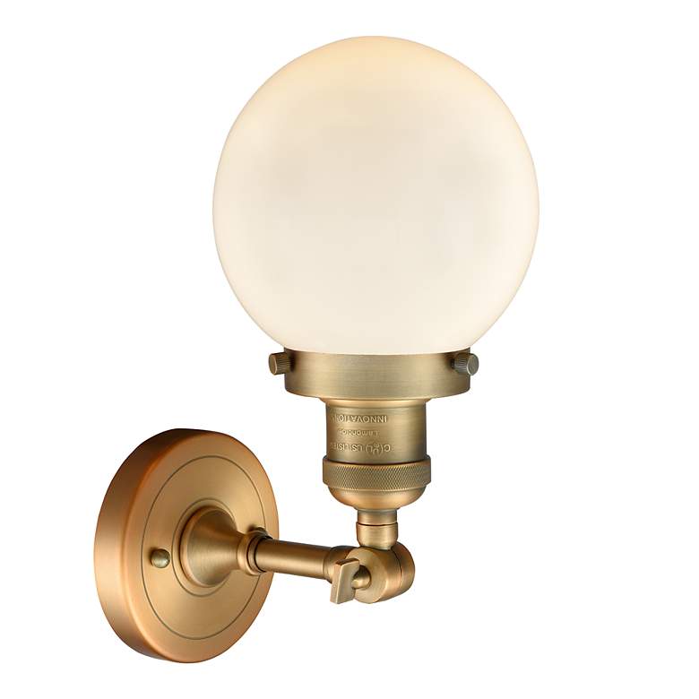 Image 2 Beacon 11" High Brushed Brass Wall Sconce with White Glass more views