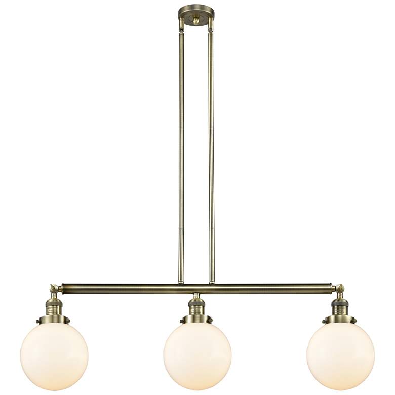 Image 1 Beacon 12.88" 3 Light Brass LED Stem Hung Island Light w/ White Shade