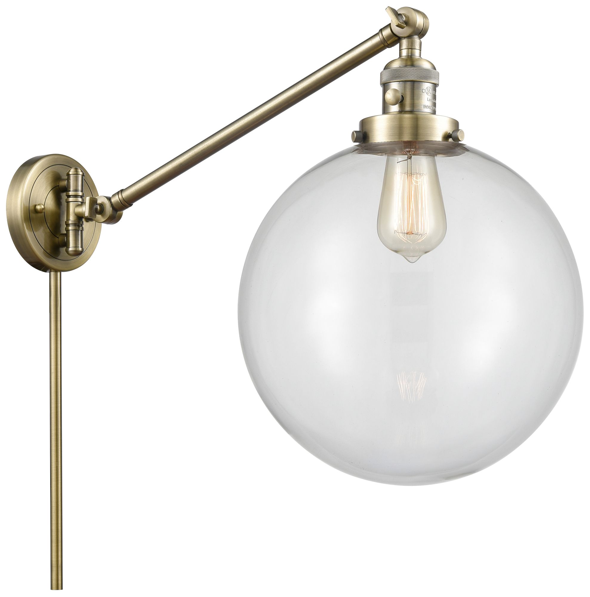 Beacon 12" Antique Brass LED Swing Arm With Clear Shade - Made to Order