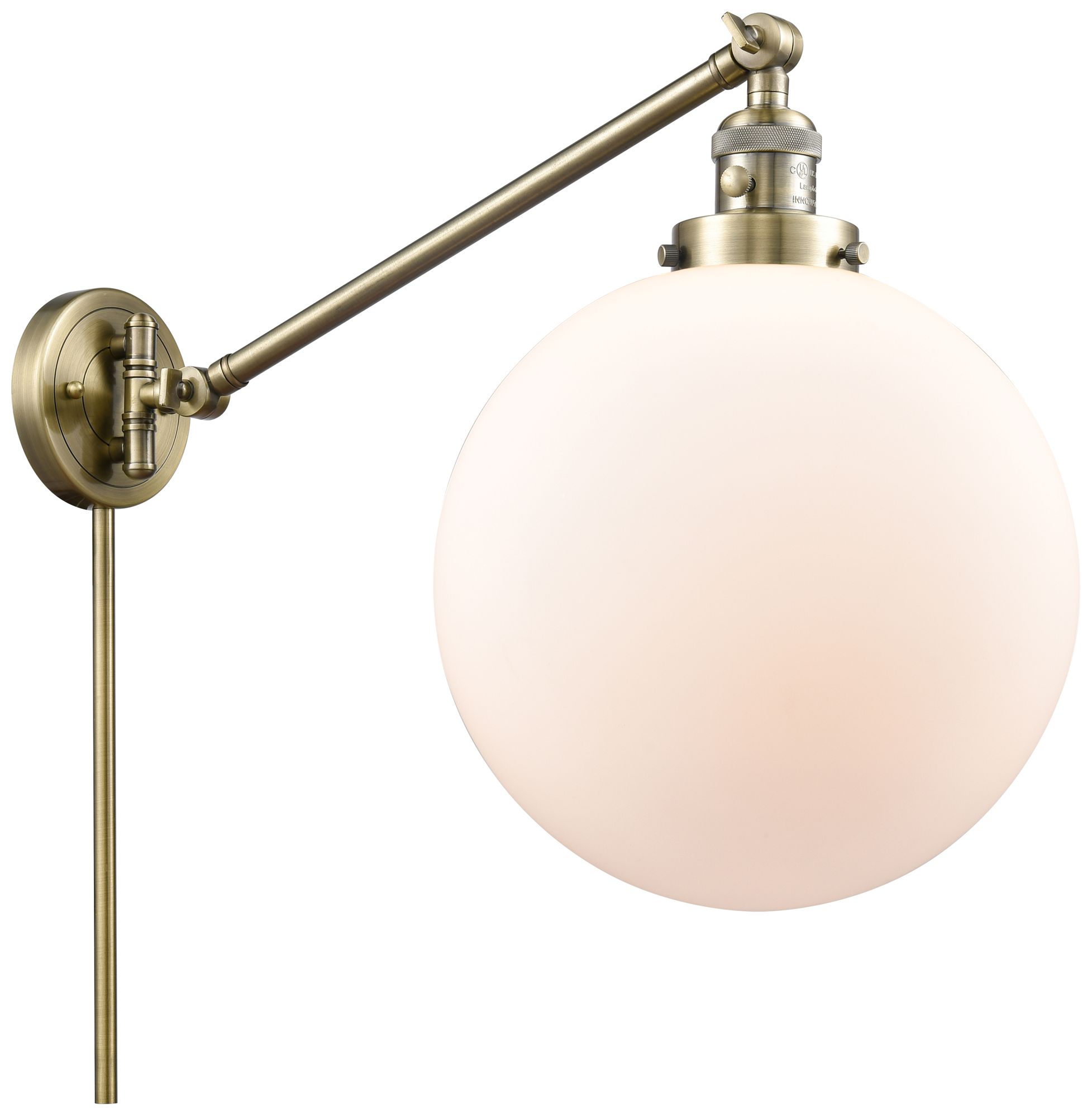 Beacon 12" Antique Brass LED Swing Arm With Matte White Shade Made to Order