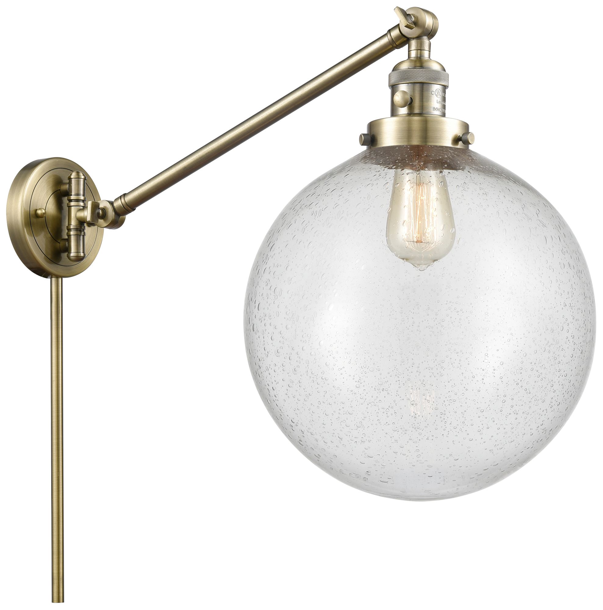 Beacon 12" Antique Brass LED Swing Arm With Seedy Shade - Made to Order