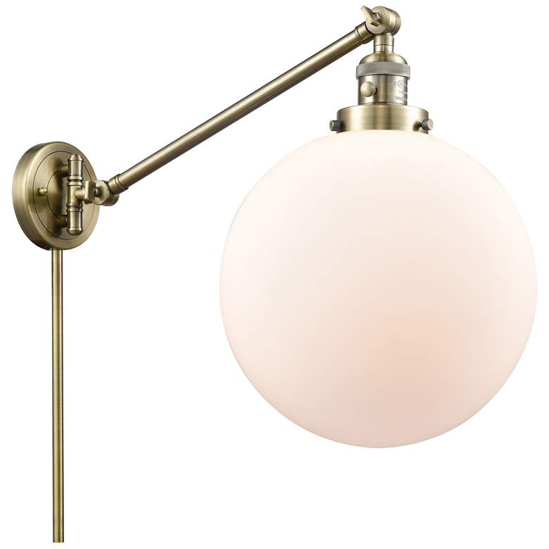 Image 1 Beacon 12 inch Antique Brass LED Swing Arm With Matte White Shade