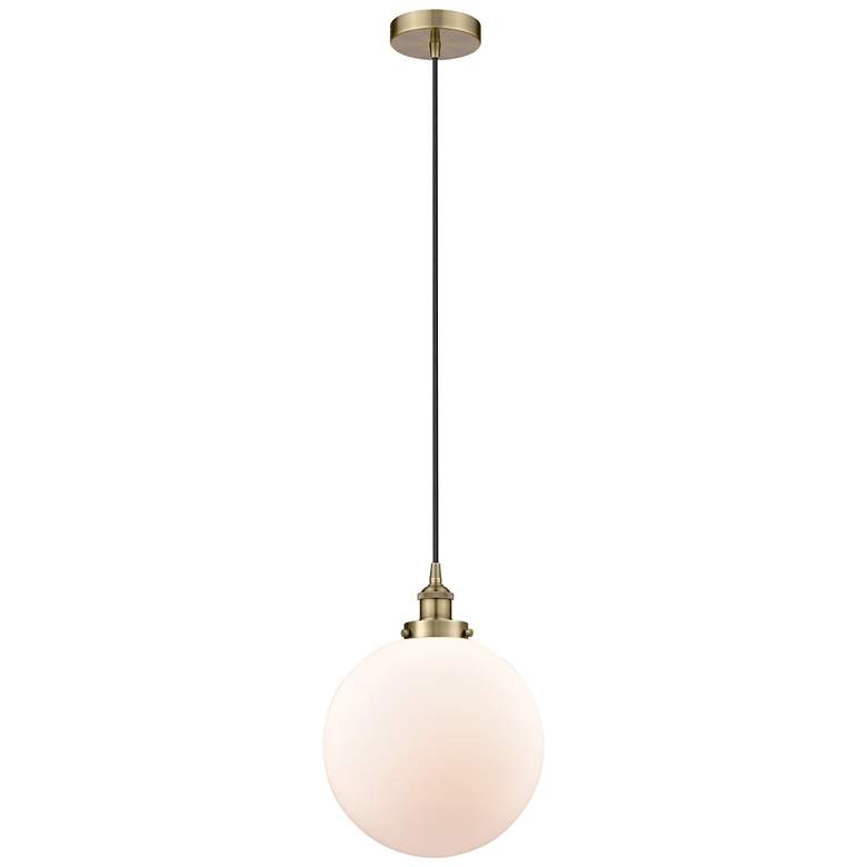 Image 1 Beacon 12" Antique Brass Mini Pendant w/ Matte White Shade