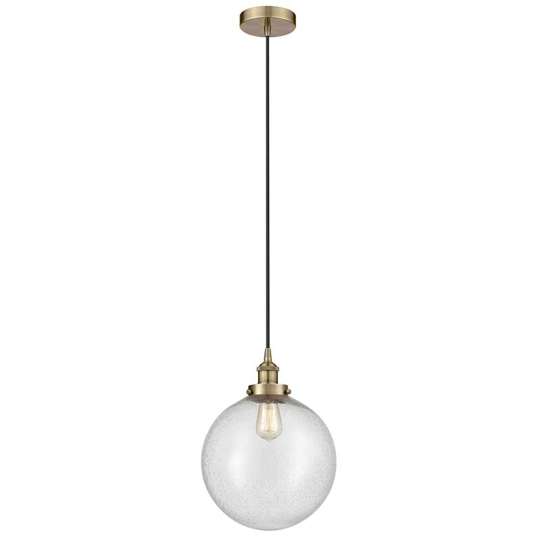 Image 1 Beacon 12" Antique Brass Mini Pendant w/ Seedy Shade