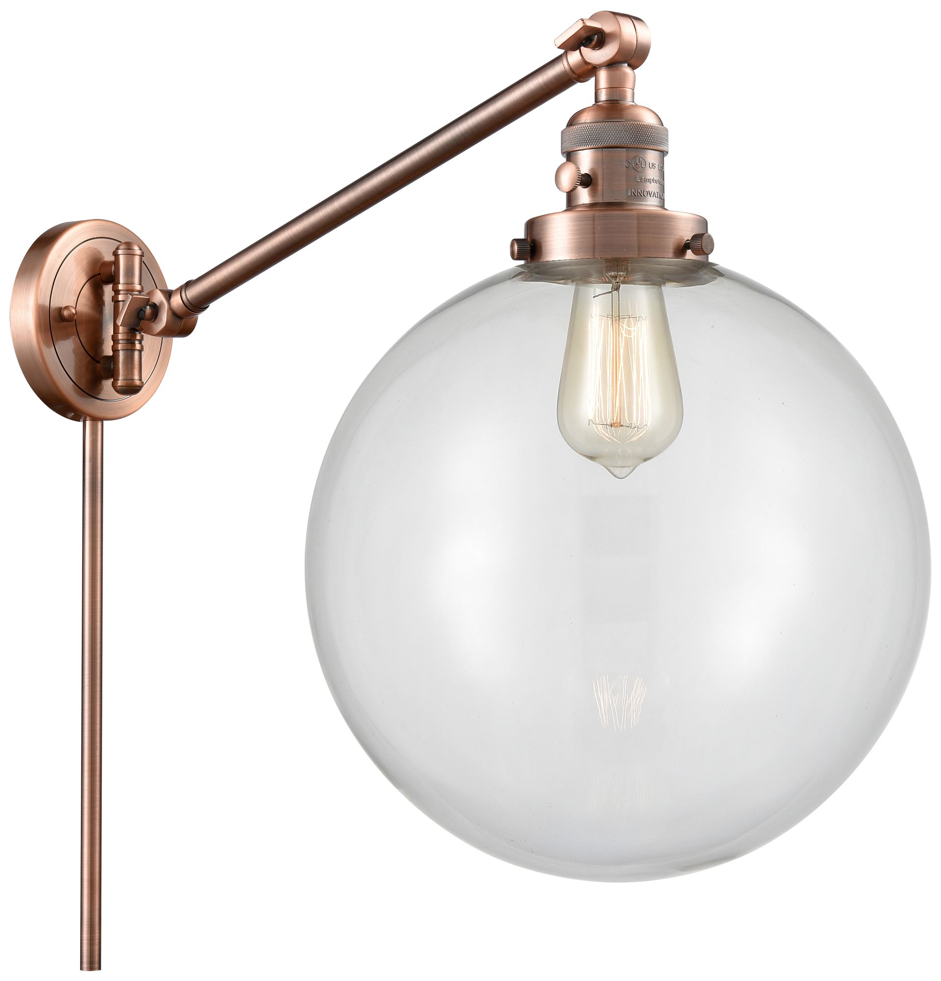 Beacon 12" Antique Copper LED Swing Arm With Clear Shade - Made to Ord