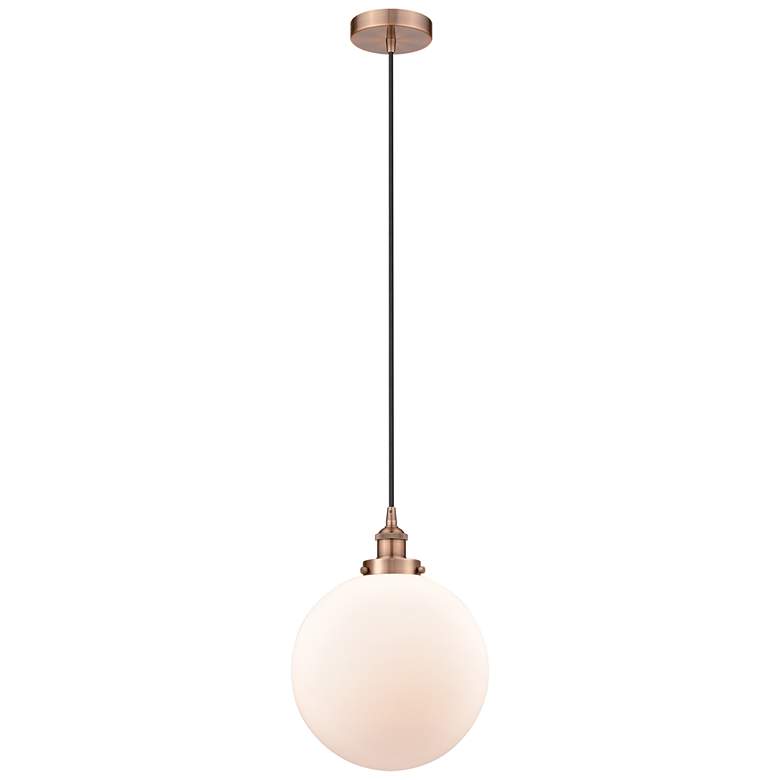 Image 1 Beacon 12" Antique Copper Mini Pendant w/ Matte White Shade