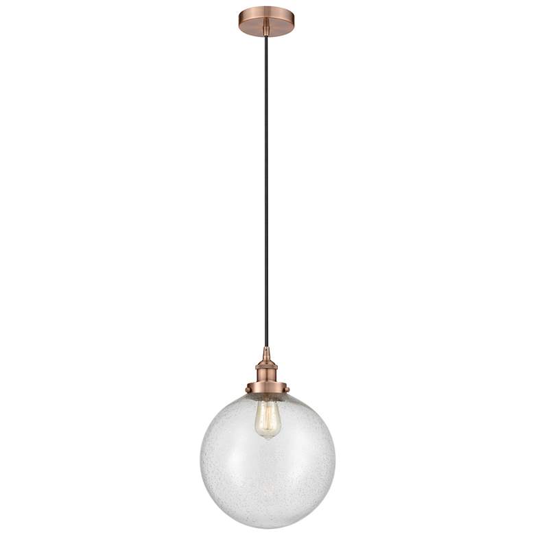Image 1 Beacon 12" Antique Copper Mini Pendant w/ Seedy Shade