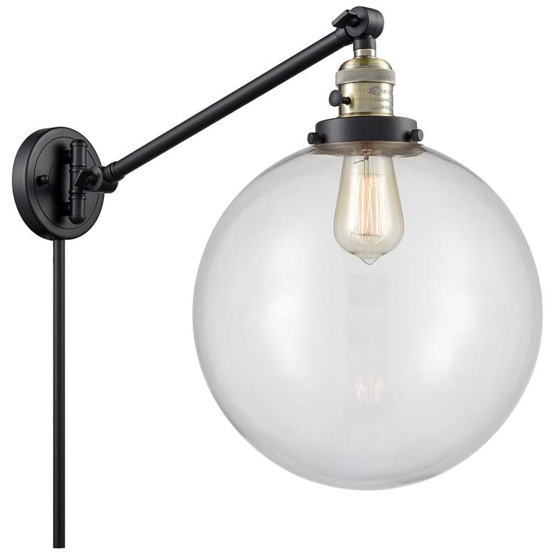 Image 1 Beacon 12 inch Black Antique Brass LED Swing Arm With Clear Shade
