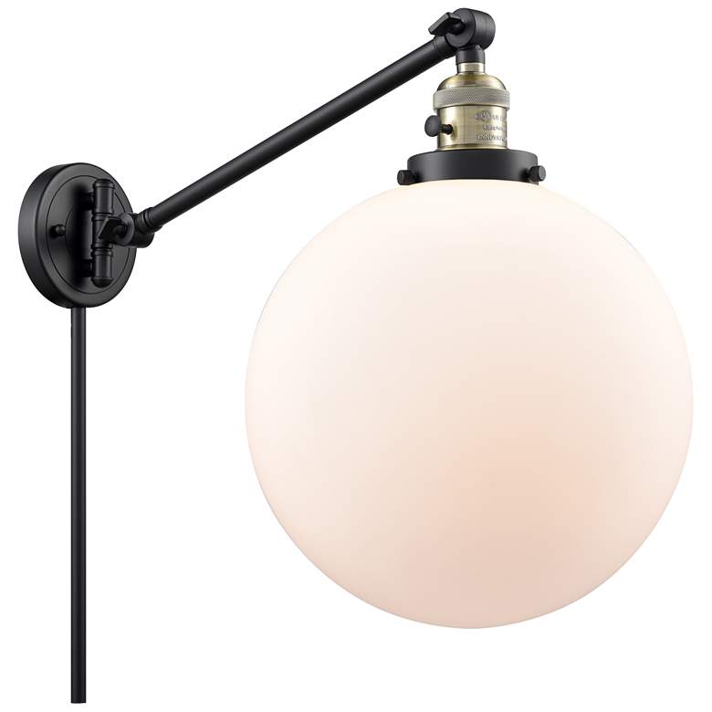 Image 1 Beacon 12" Black Antique Brass LED Swing Arm With Matte White Shade